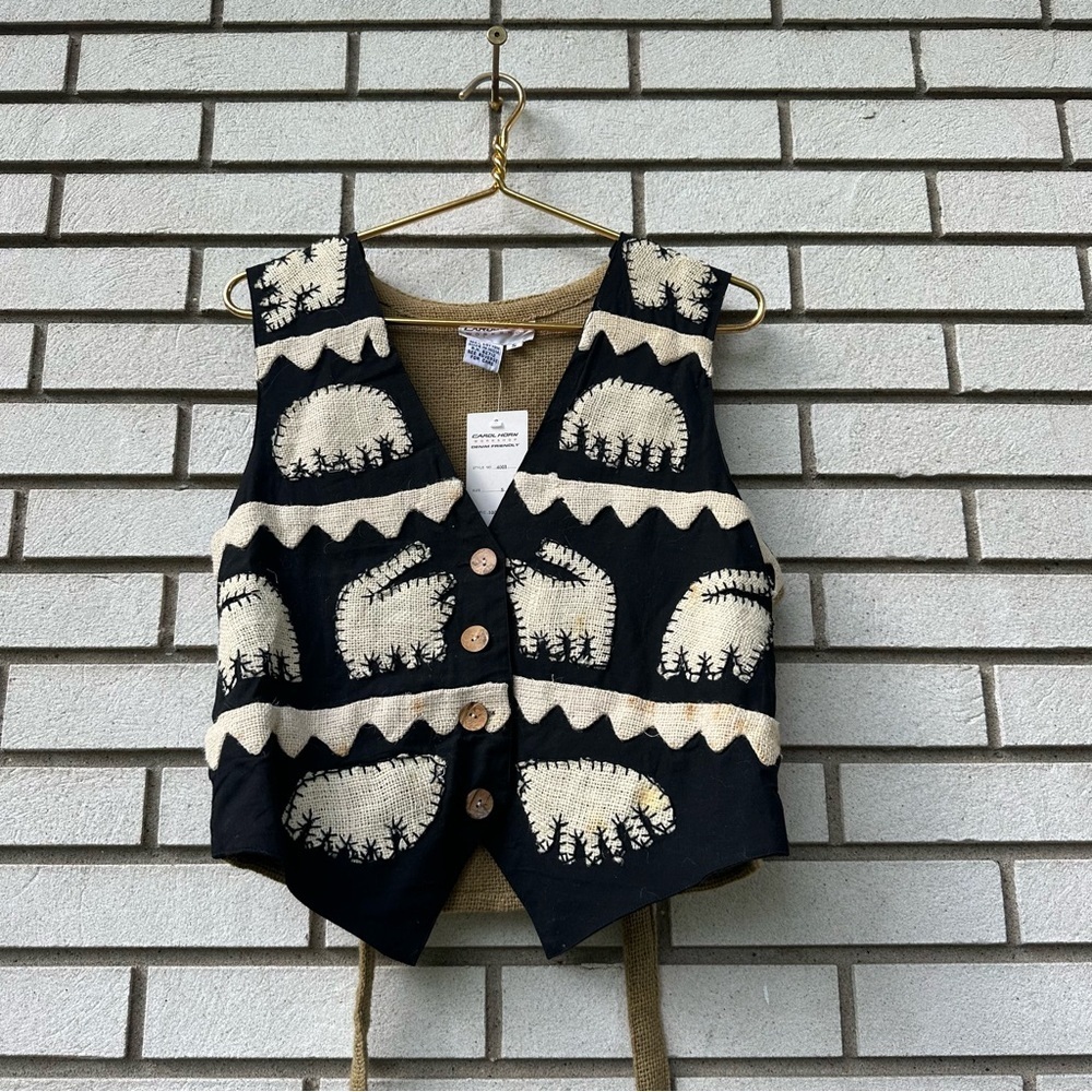 Vintage‎ Deadstock Carol Horn Workshop Cotton Vest Black Cream Tan NWT